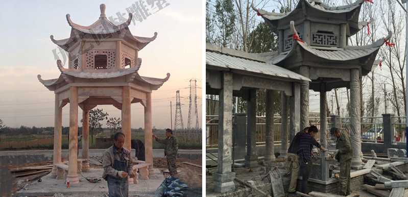 中式大理石涼亭安裝，石雕景觀亭子工廠，中式涼亭廠家